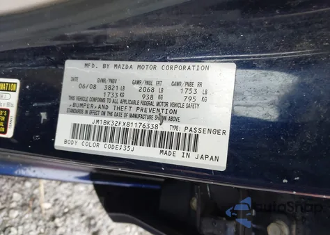 2008 Mazda Mazda3 I Touring Value from USA, damaged, VIN JM1BK32FX81176338